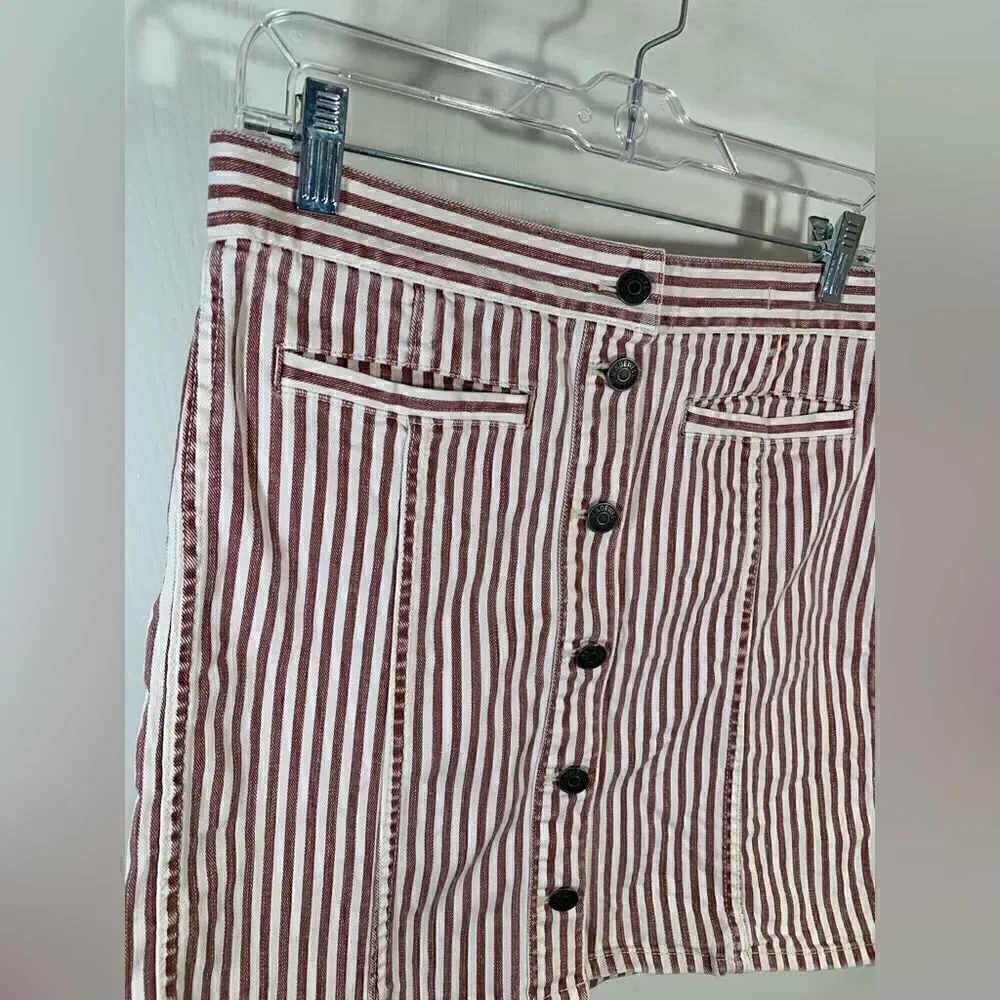Madewell purple/white striped button down stretch denim skirt Size 28
